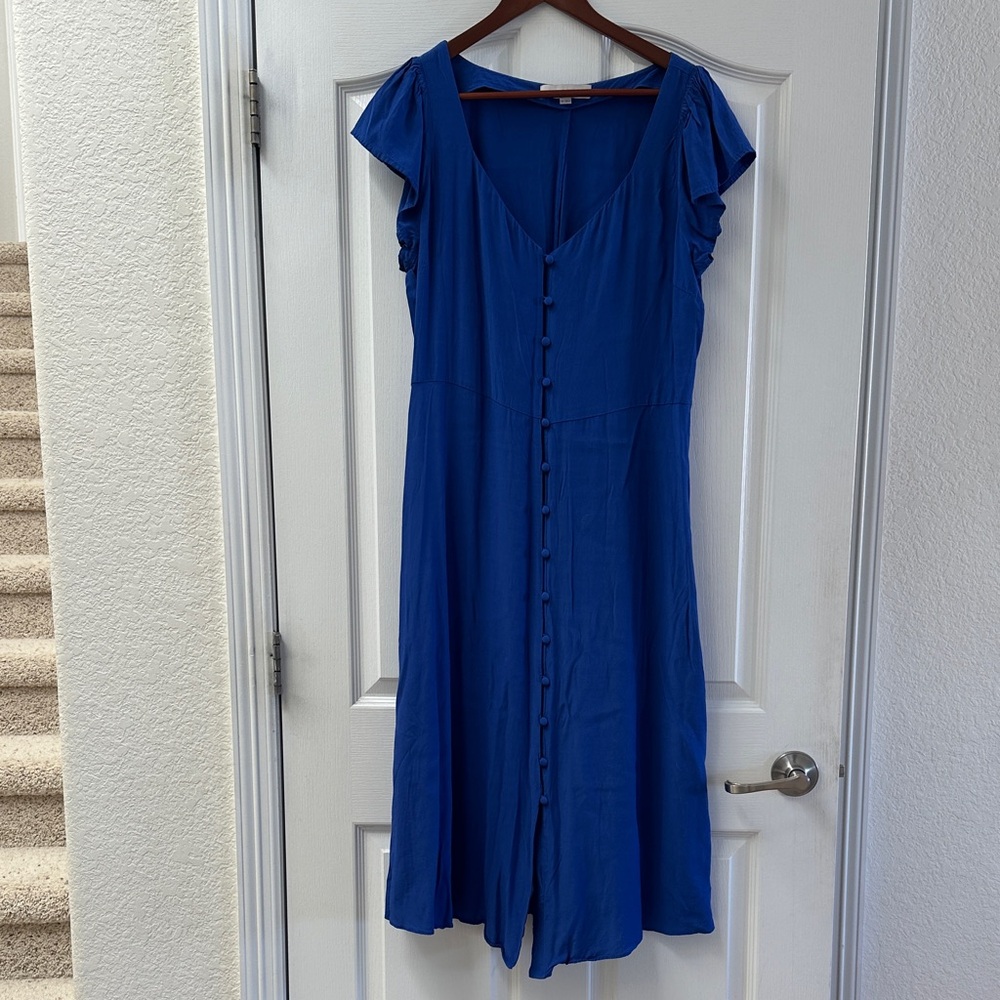 LOFT Royal Blue Button-Front Midi Dress